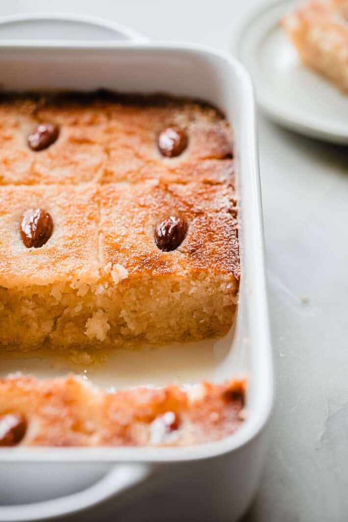 basbousa cake missing slices showing inside texture
