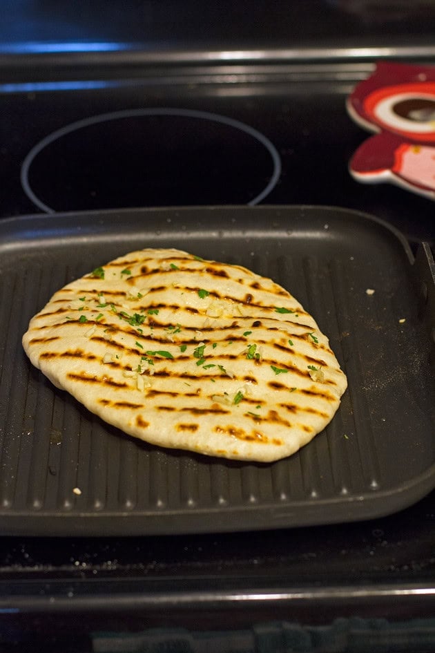 flatbread grilling on griddle pan