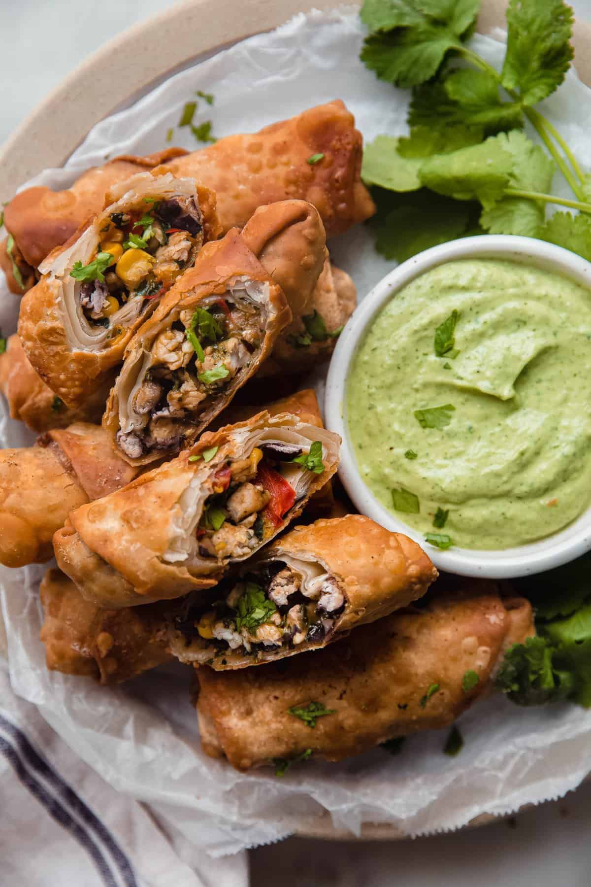 Southwestern Egg Rolls with Avocado Cilantro Sauce
