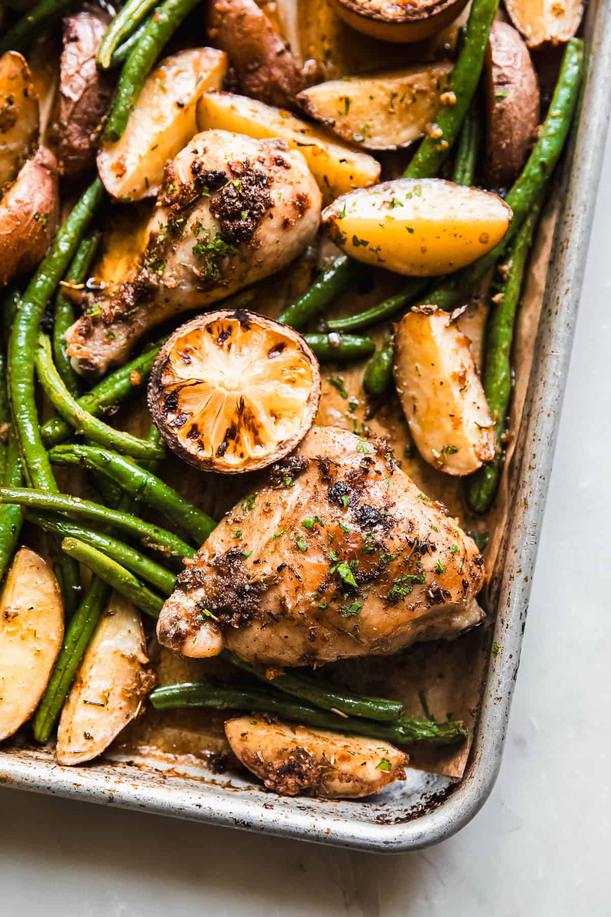 one pan chicken potatoes green beans italian dressing Green Beans, Chicken, and Potatoes "One Pan Wonder"