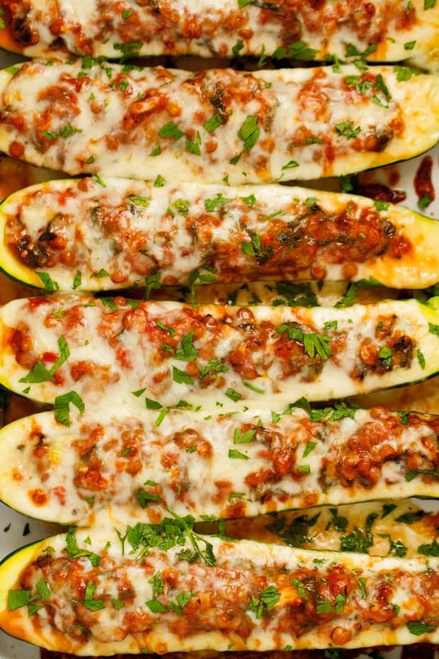 Lentil Stuffed Zucchini Boats
