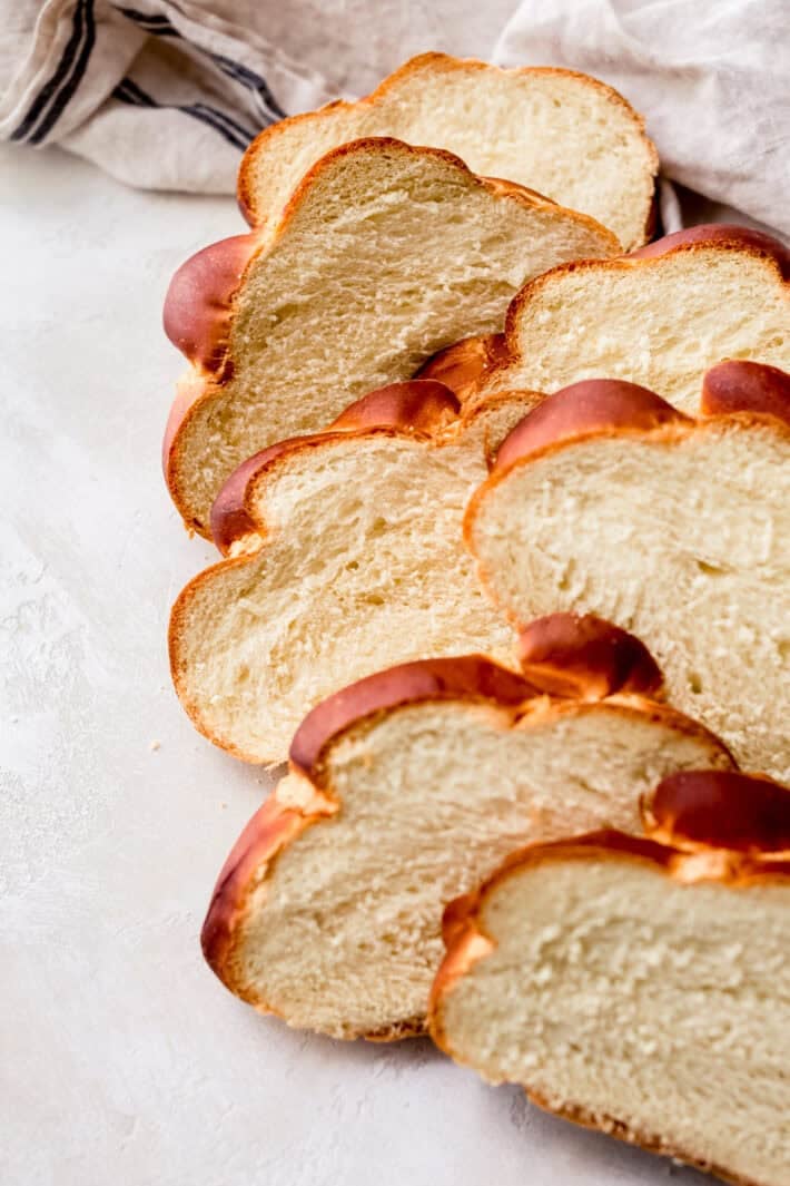 slices of brioche bread on grey surface