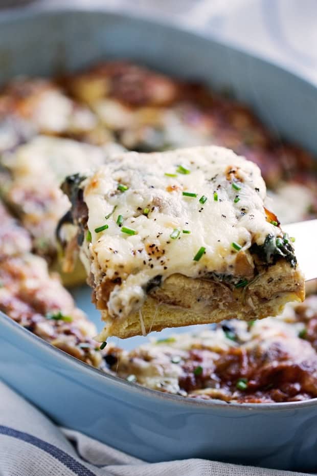 Caramelized Onion Spinach Feta Savory French Toast Casserole