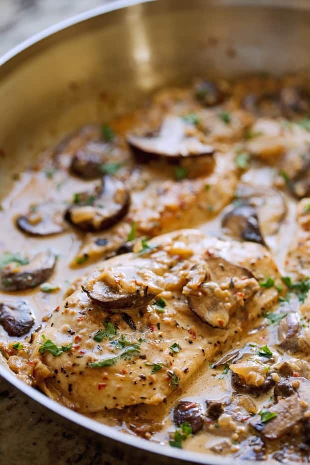 One Skillet Chicken With Garlicky Mushroom Cream Sauce Recipe
