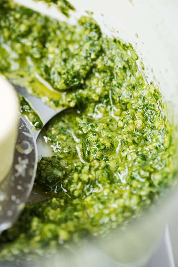 blended Pesto Genovese in food processor