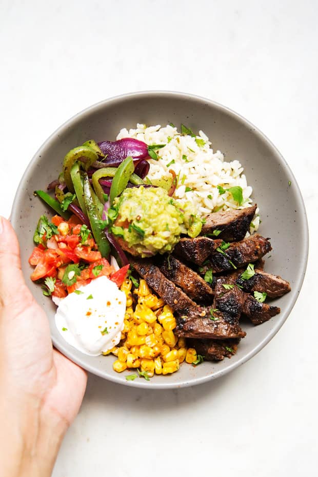Steak Fajita Bowls with Garlic Lime Rice