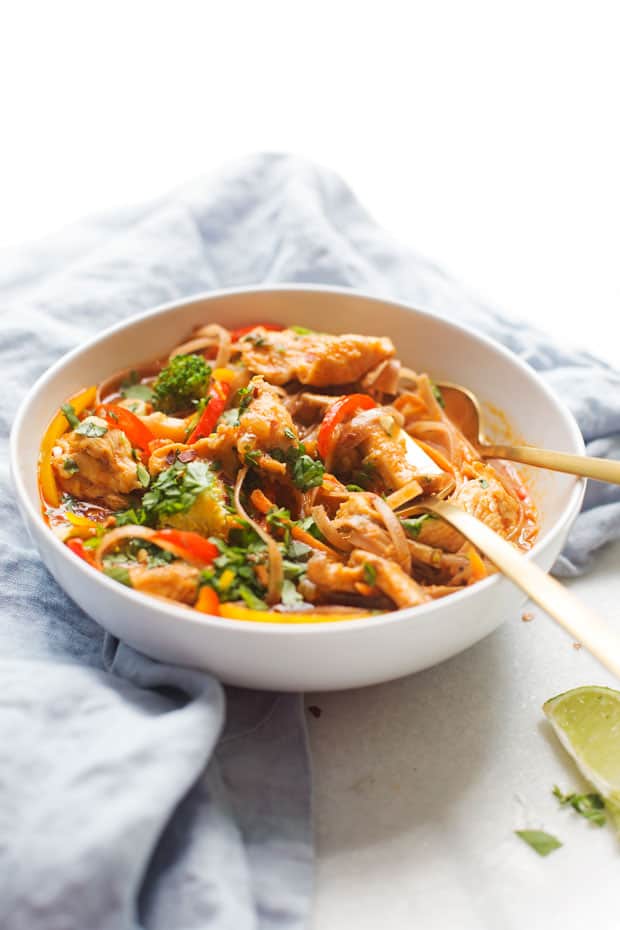 20 – Minute Chicken Panang Curry Noodle Bowls