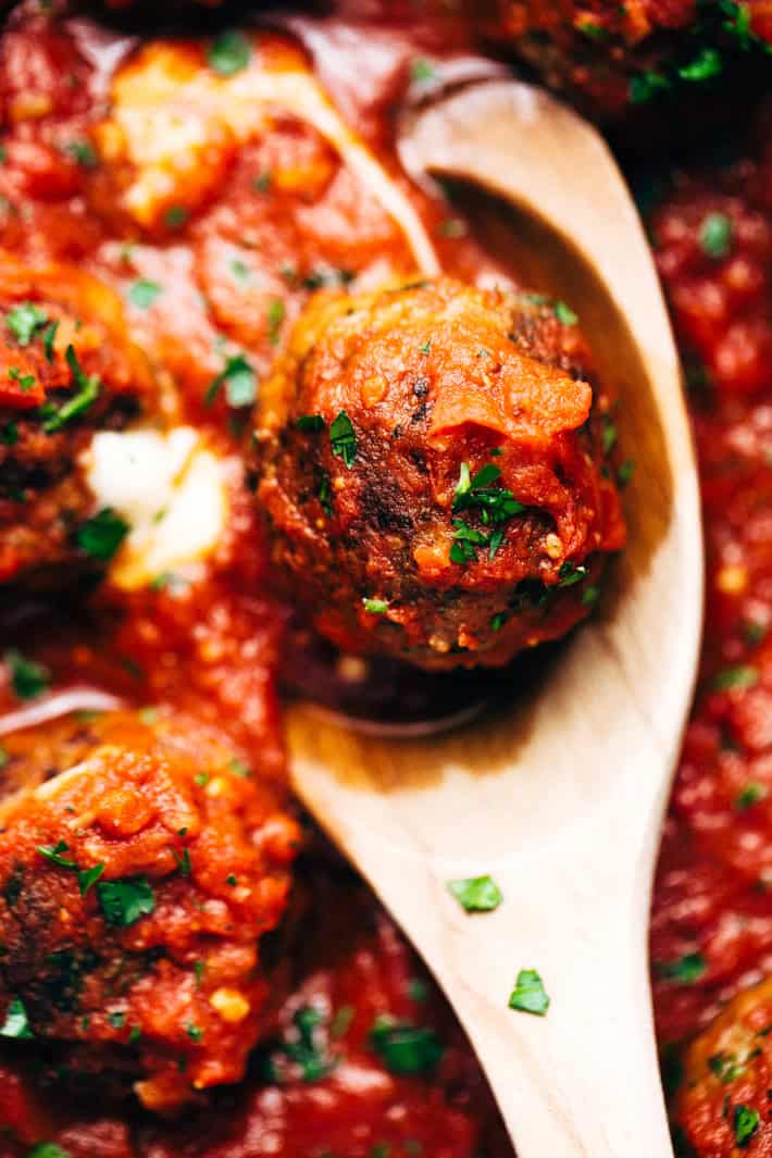 Cheese Stuffed Meatballs in Homemade Tomato Sauce