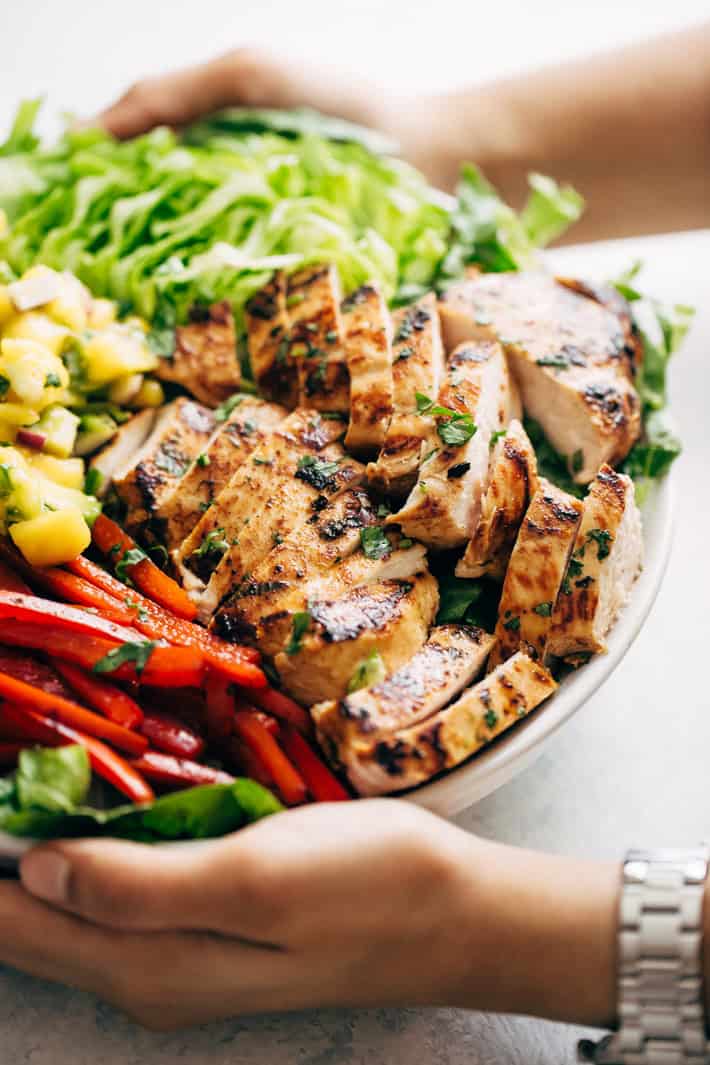 Fiesta Chili Lime Chicken Salad with Mango Avocado Salsa