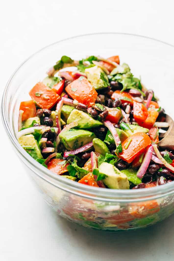 Black bean tomato avocado salad with cilantro and lemon juice
