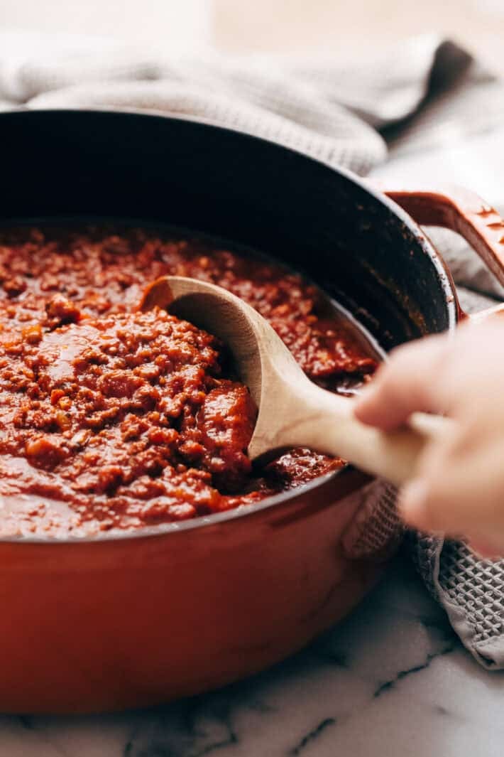 meat sauce in a dutch oven
