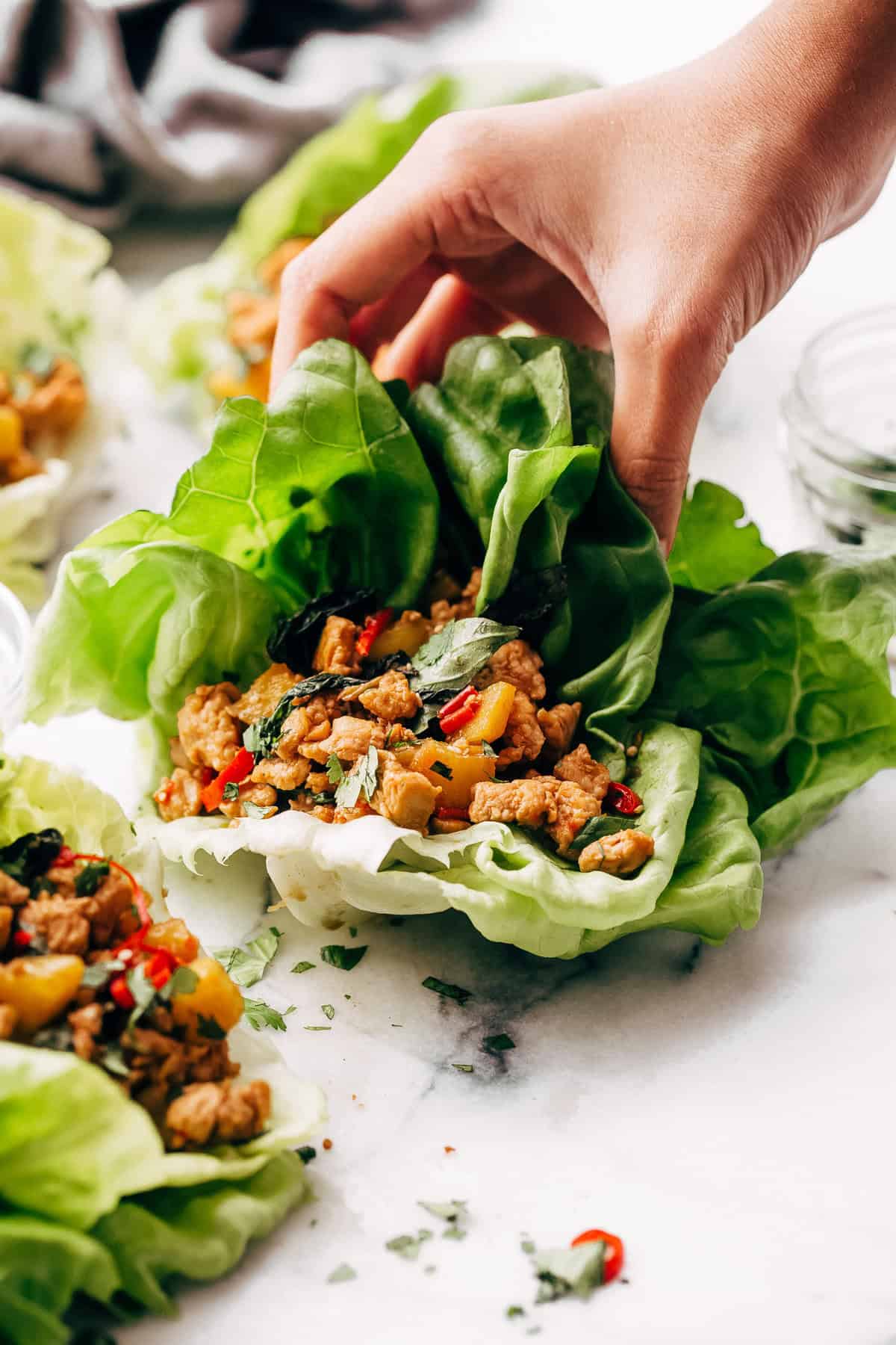 Springtime Basil Chicken Lettuce Wraps