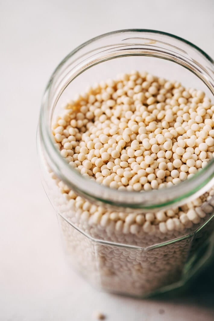 pearl couscous in glass jar