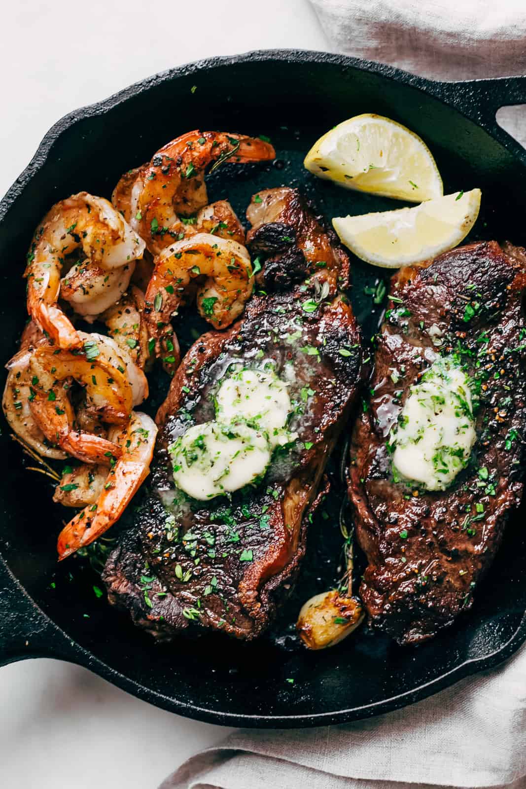 Garlic Butter Skillet Steak and Shrimp