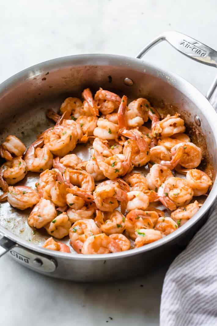 sautéed shrimp in skillet