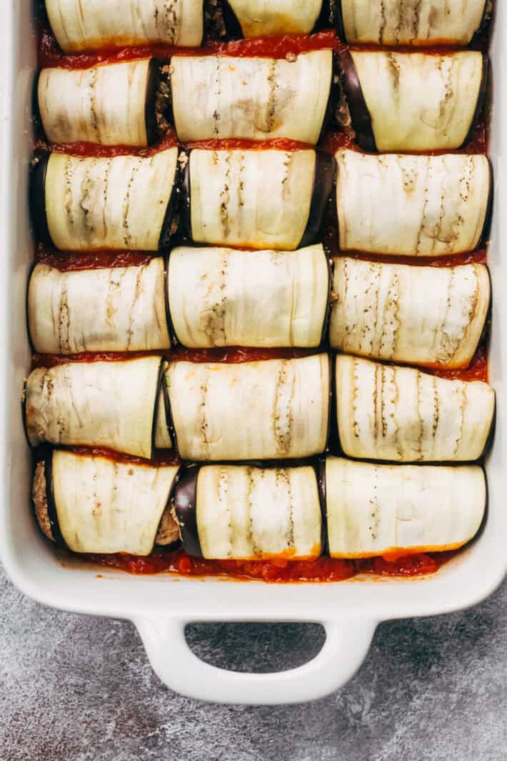 rolled up eggplant stuffed with lasagna meat
