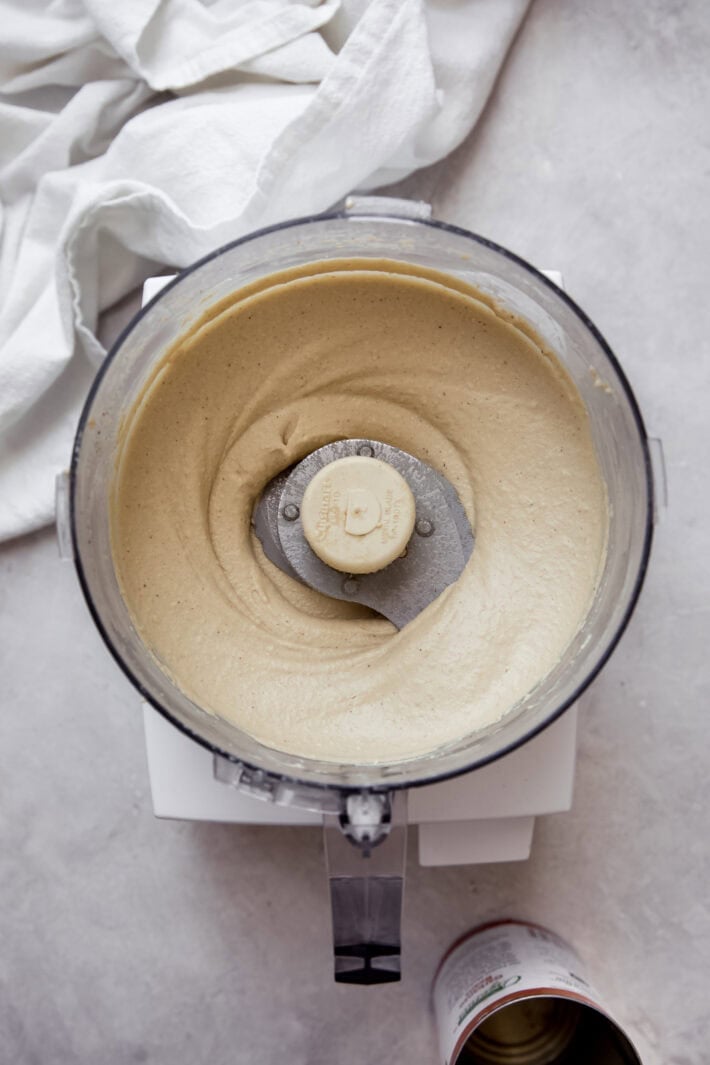 blended hummus in food processor