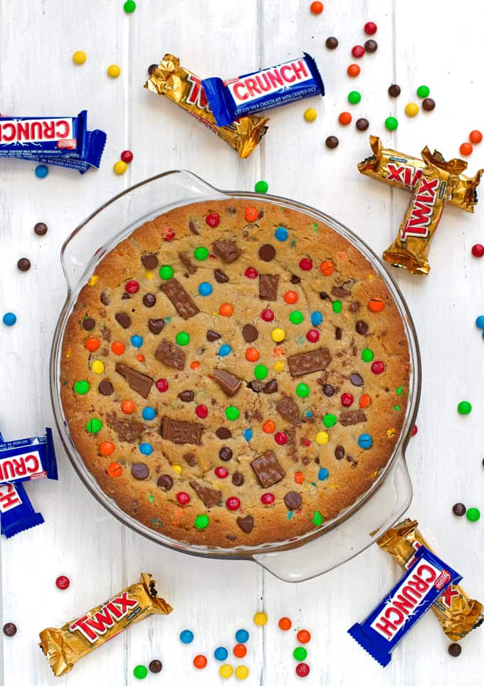 Loaded Chewy Chocolate Chip M&M Cookie Cake