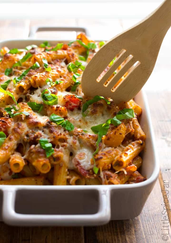 Spicy Baked Caprese Pasta
