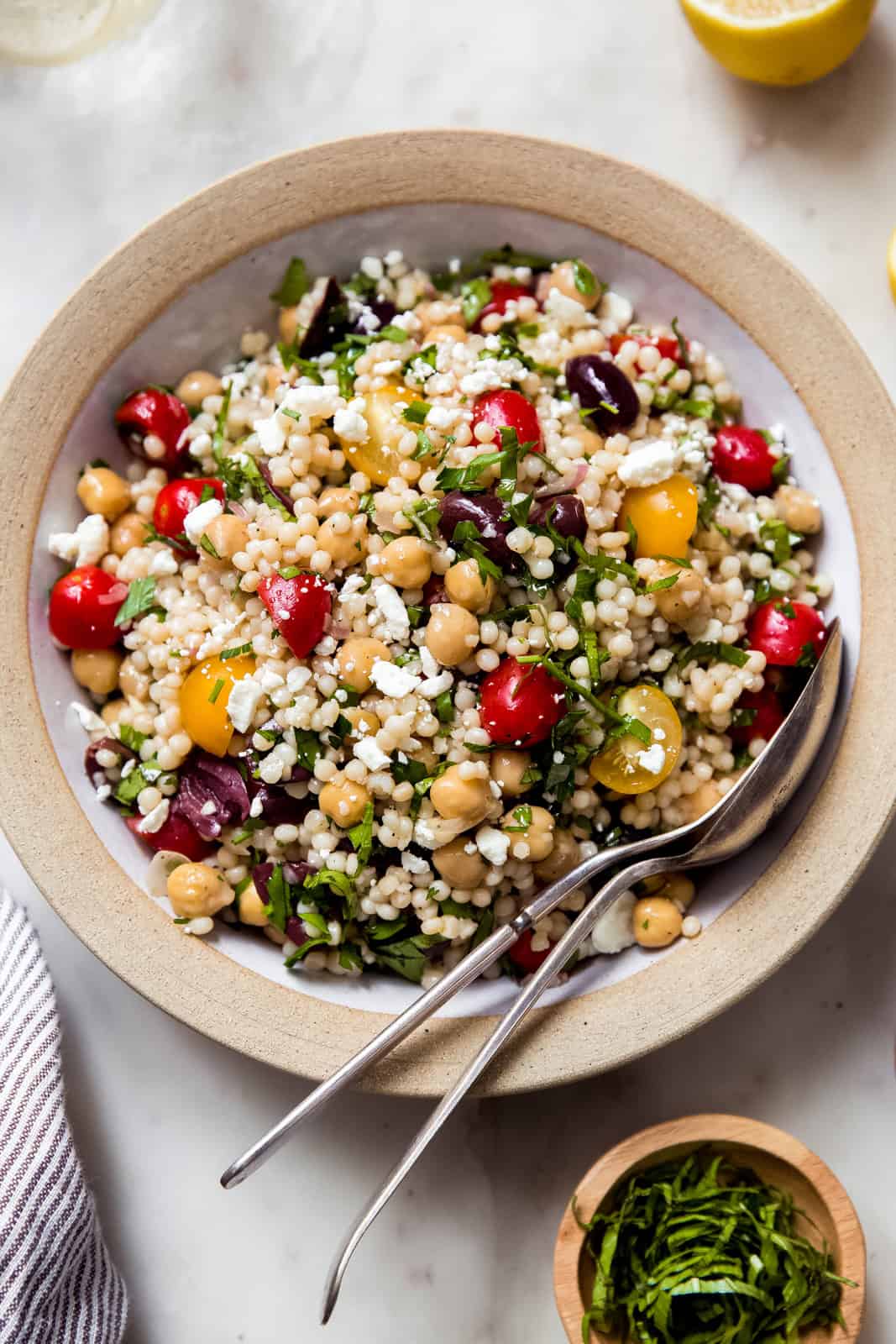 Pearl Couscous Chickpea Salad with Feta and Fresh Herbs