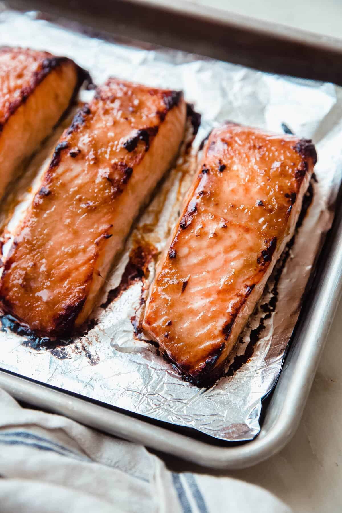 Broiled Miso Ginger Salmon (with Quick Sautéed Veggies!)