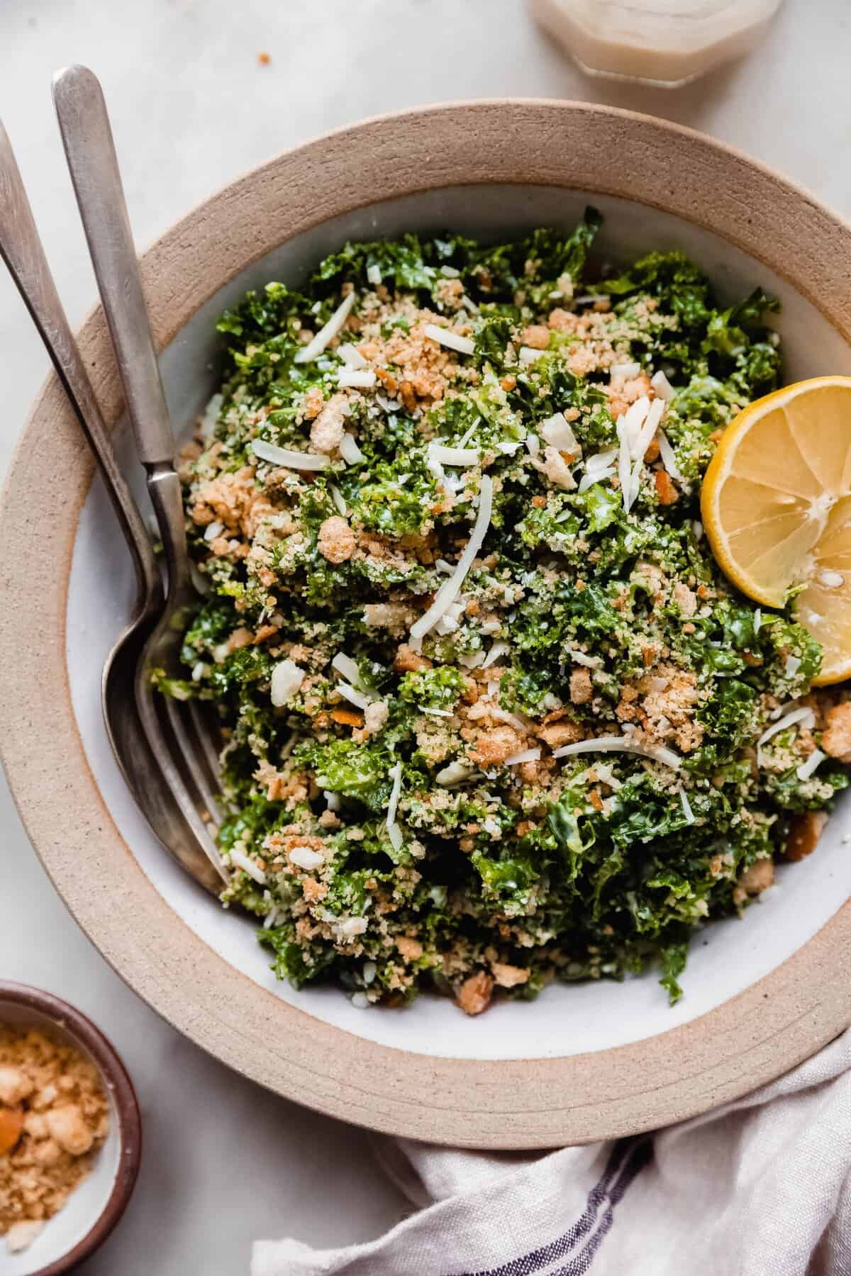 Crunchy Parmesan Toasted Bread Kale Caesar Salad