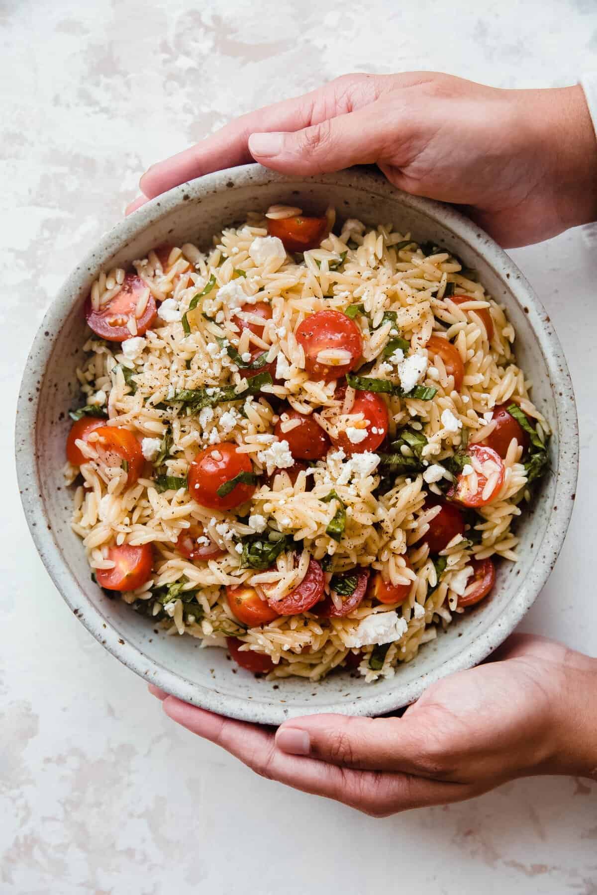 Tomato Basil and Feta Orzo Salad