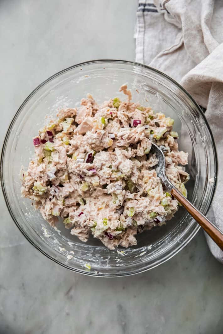 tuna salad ingredients mixed