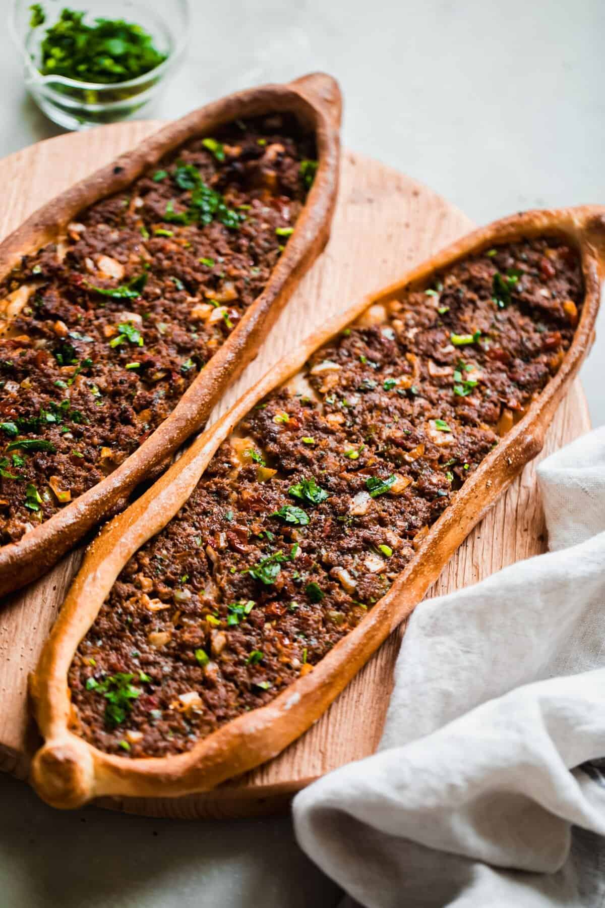 sheet pan halal beef pide Turkish flatbread boat dinner easy