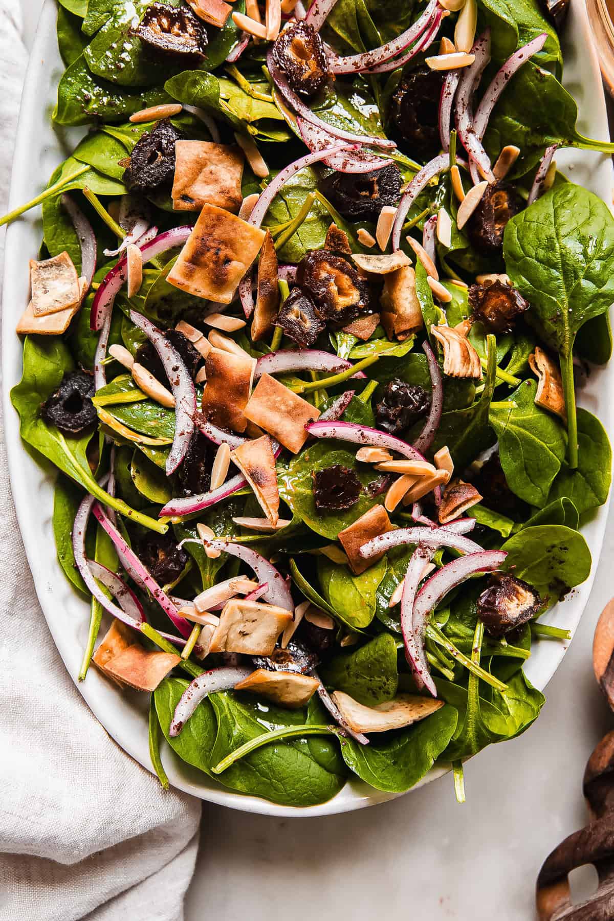 Tangy Date Salad with Baby Spinach and Crisp Pita Chips
