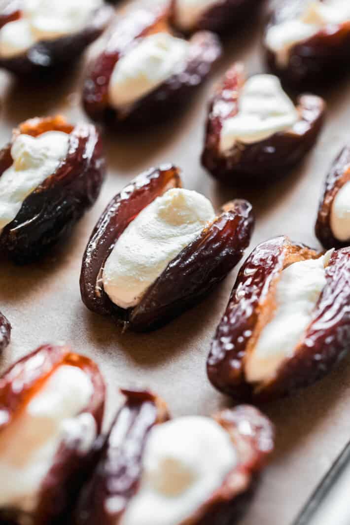 pitted dates piped with lemon mascarpone