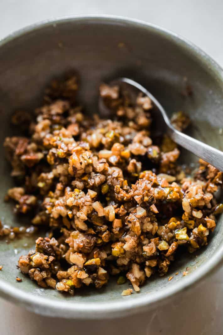 walnut and pistachio mixture with honey for topping