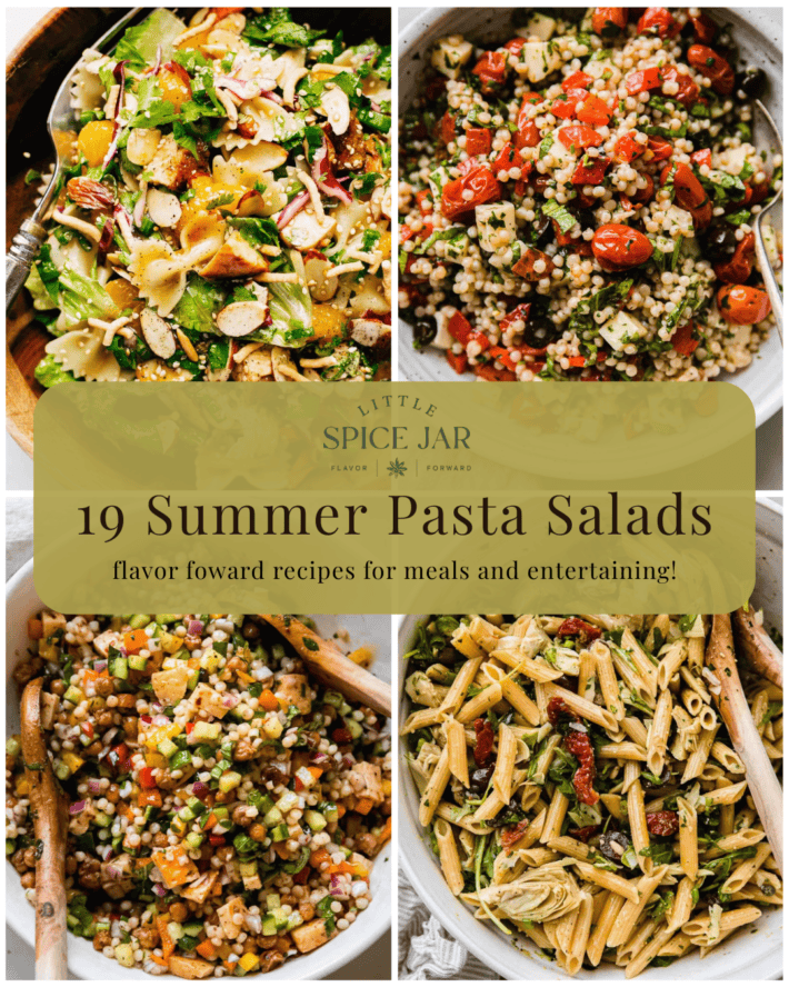 4 summer pasta salad recipes with text