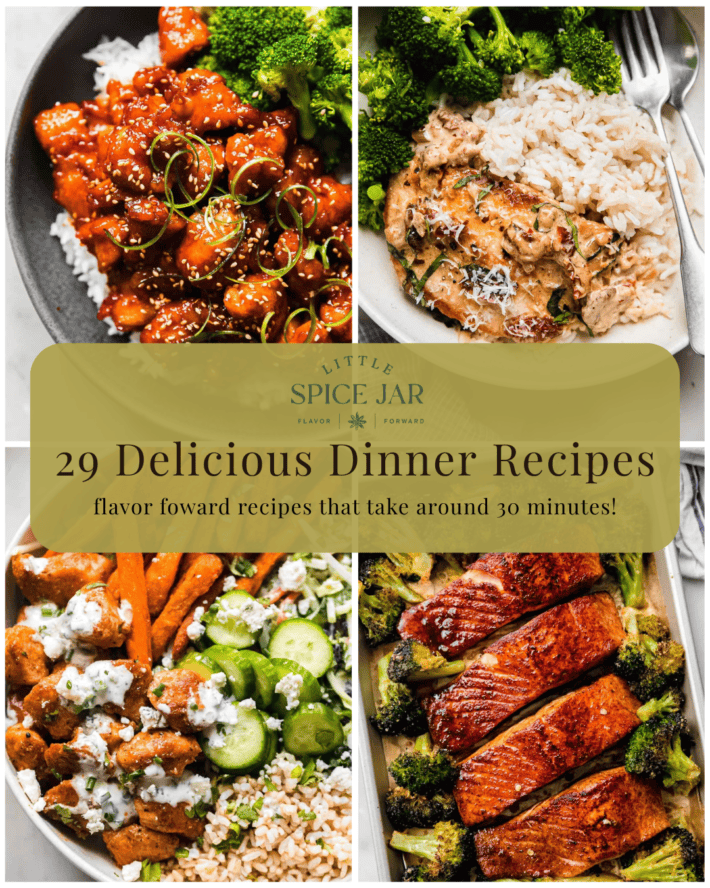 poster with four dinner recipes and text
