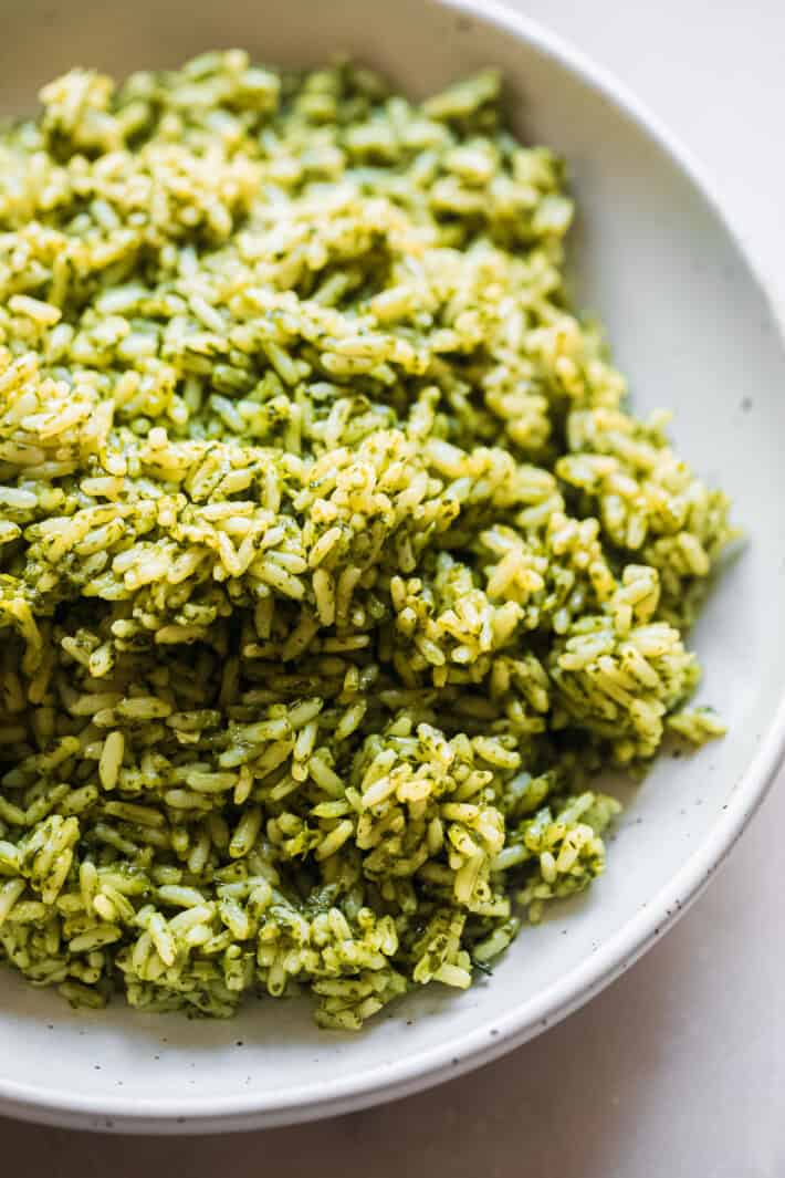 fluffy green rice on plate