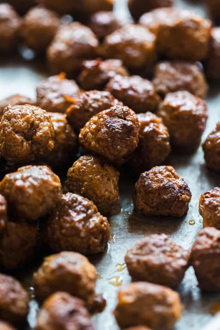meatballs on baking sheet after searing