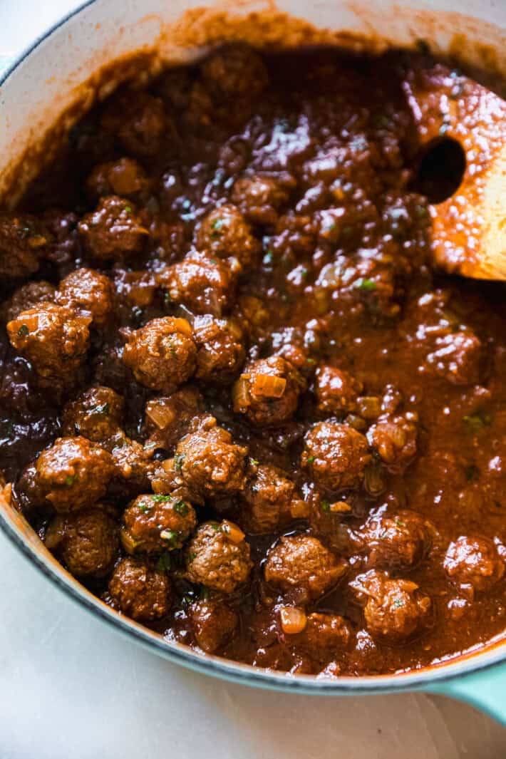 mini meatballs in tomato-based sauce
