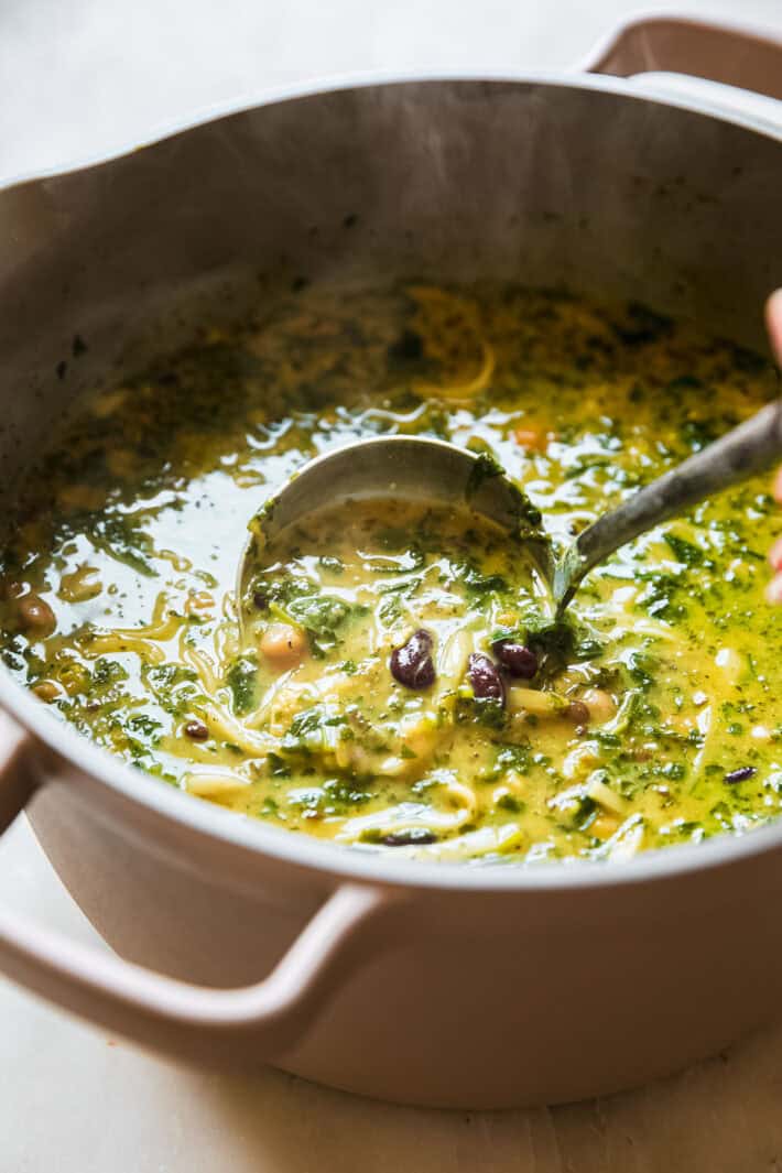 ash reshteh in large soup pot