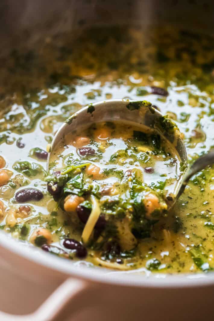 ladle with persian noodle soup