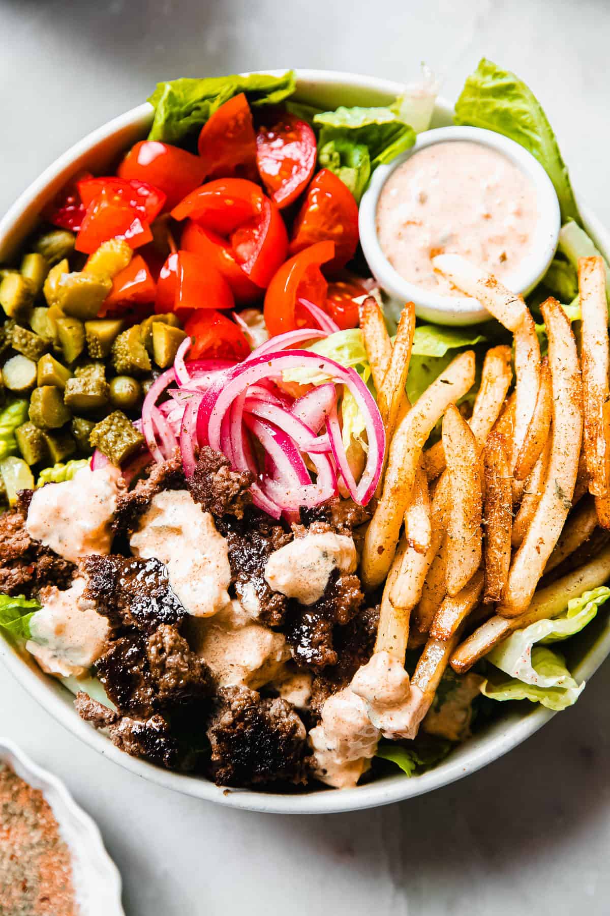 Loaded Burger Bowl with Mac Sauce