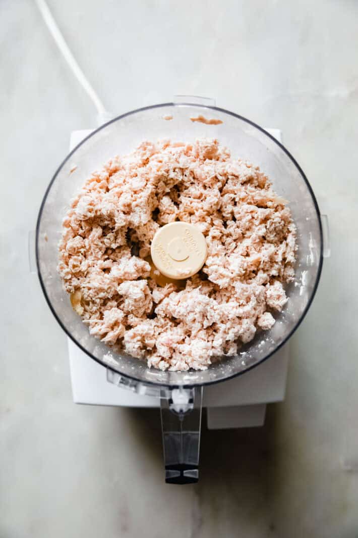 roasted chicken in food processor after pulsing
