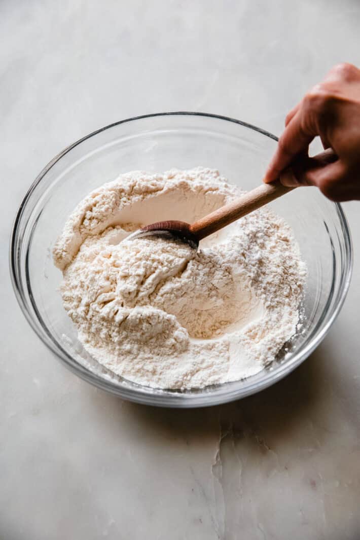mixing dry dough ingredients