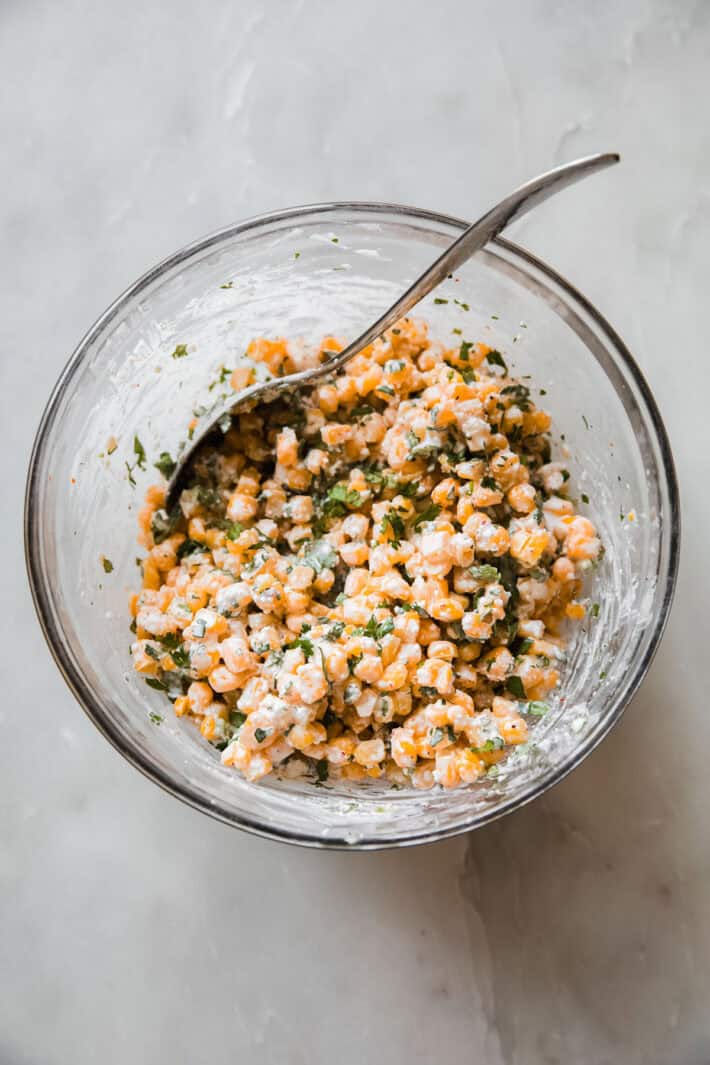 street corn salad dressed with crema