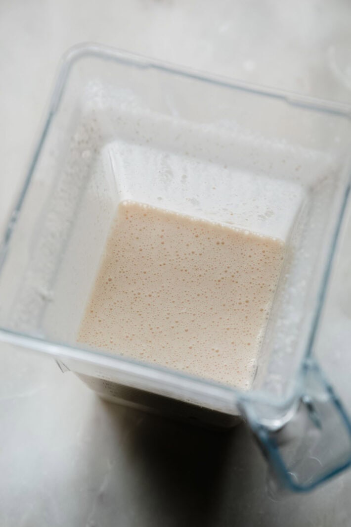 blended pancake batter in blender jug