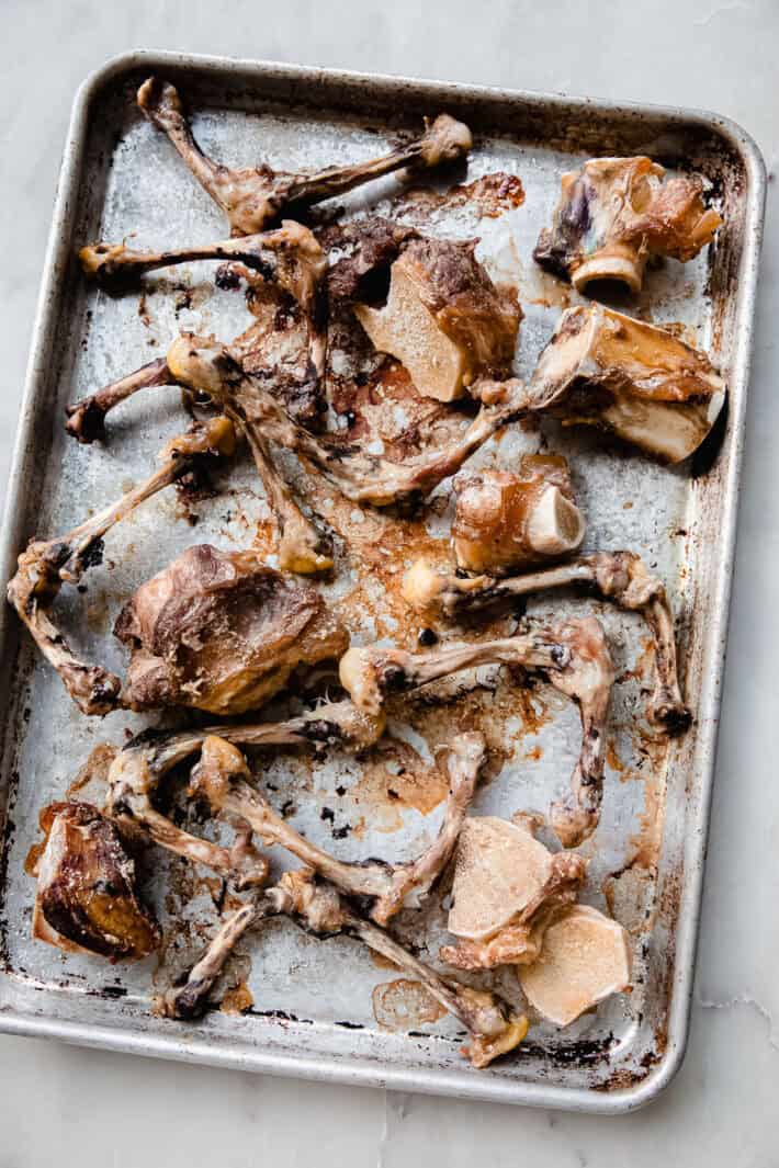 bones on sheet pan after roasting