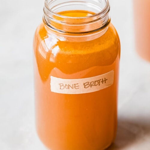 bone broth in mason jar with label