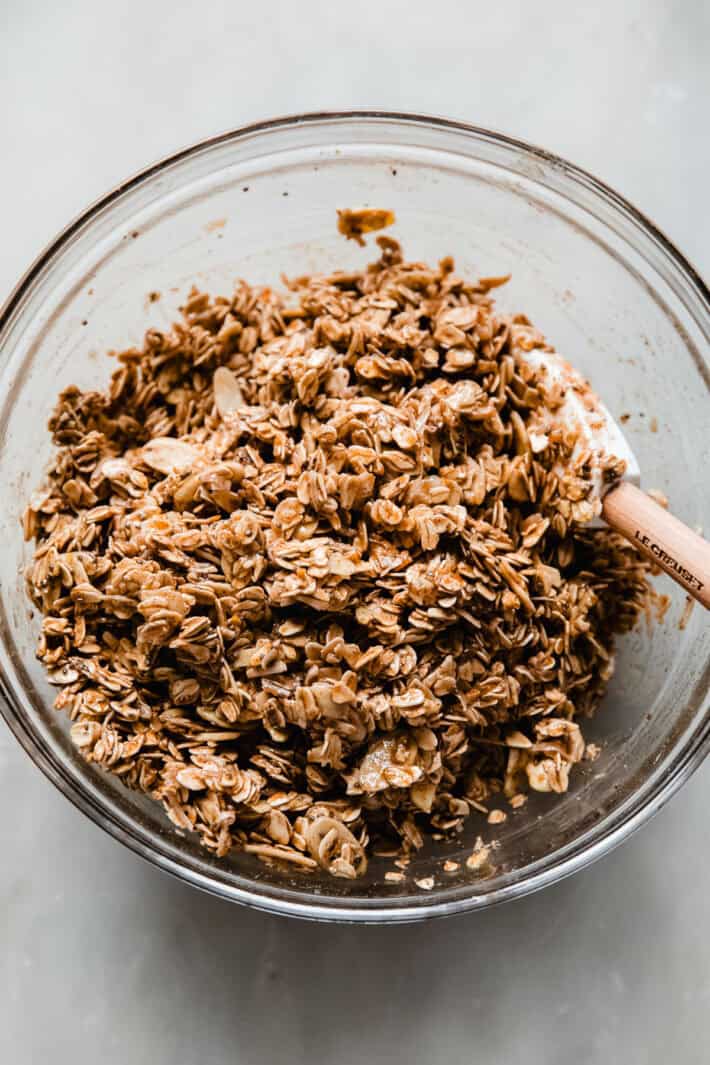 cookie granola in bowl before baking