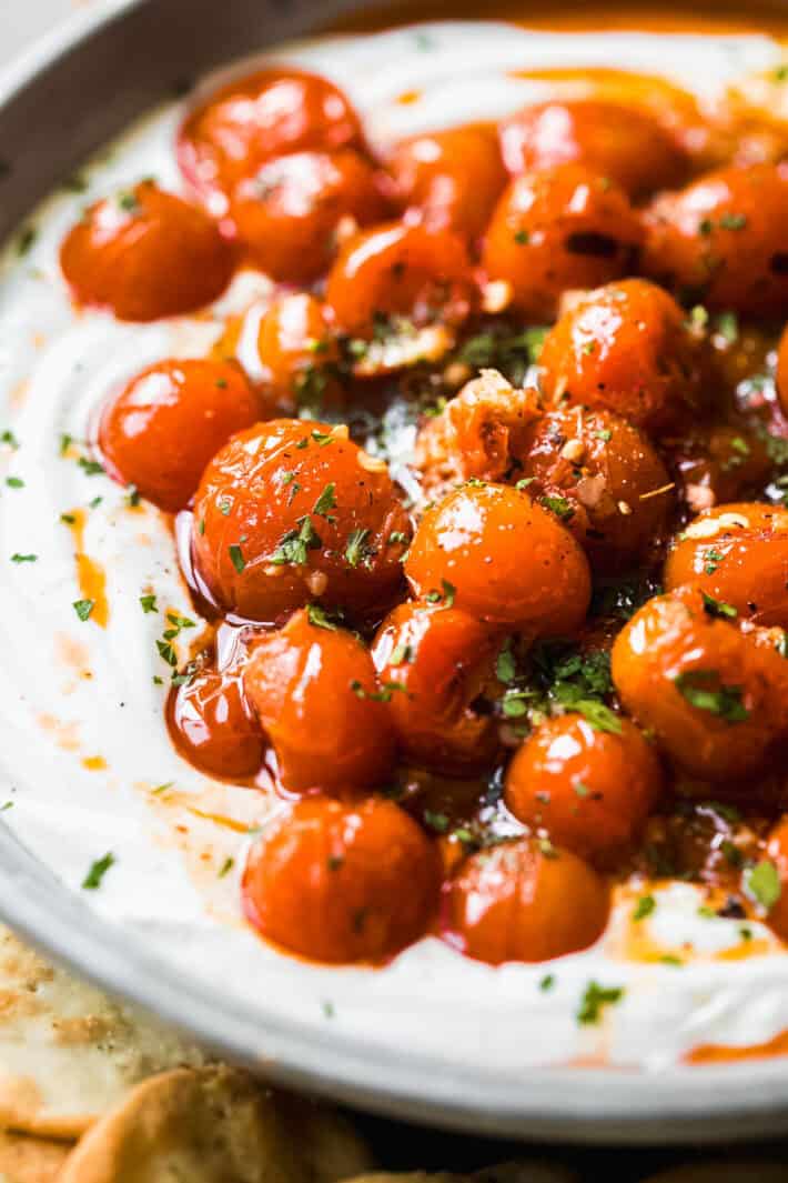 tomato confit over labneh in bowl