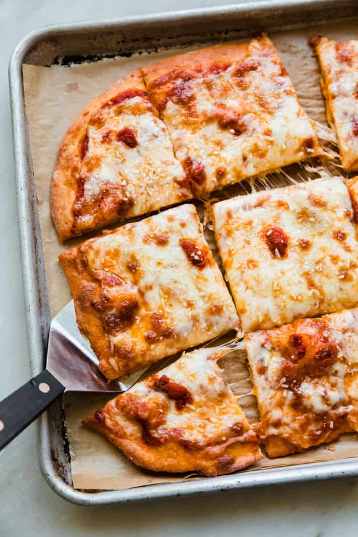 cottage cheese pizza on sheet pan