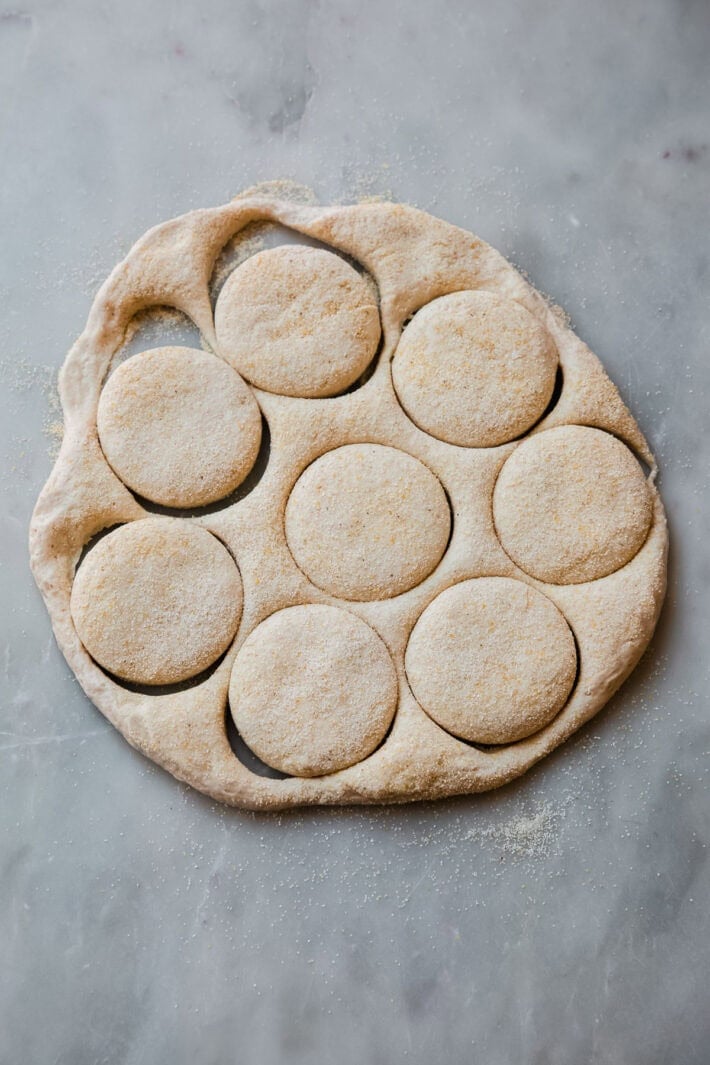 English muffin dough cut into rings